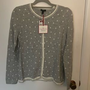 New Talbots Cardigan grey & white polka dots M